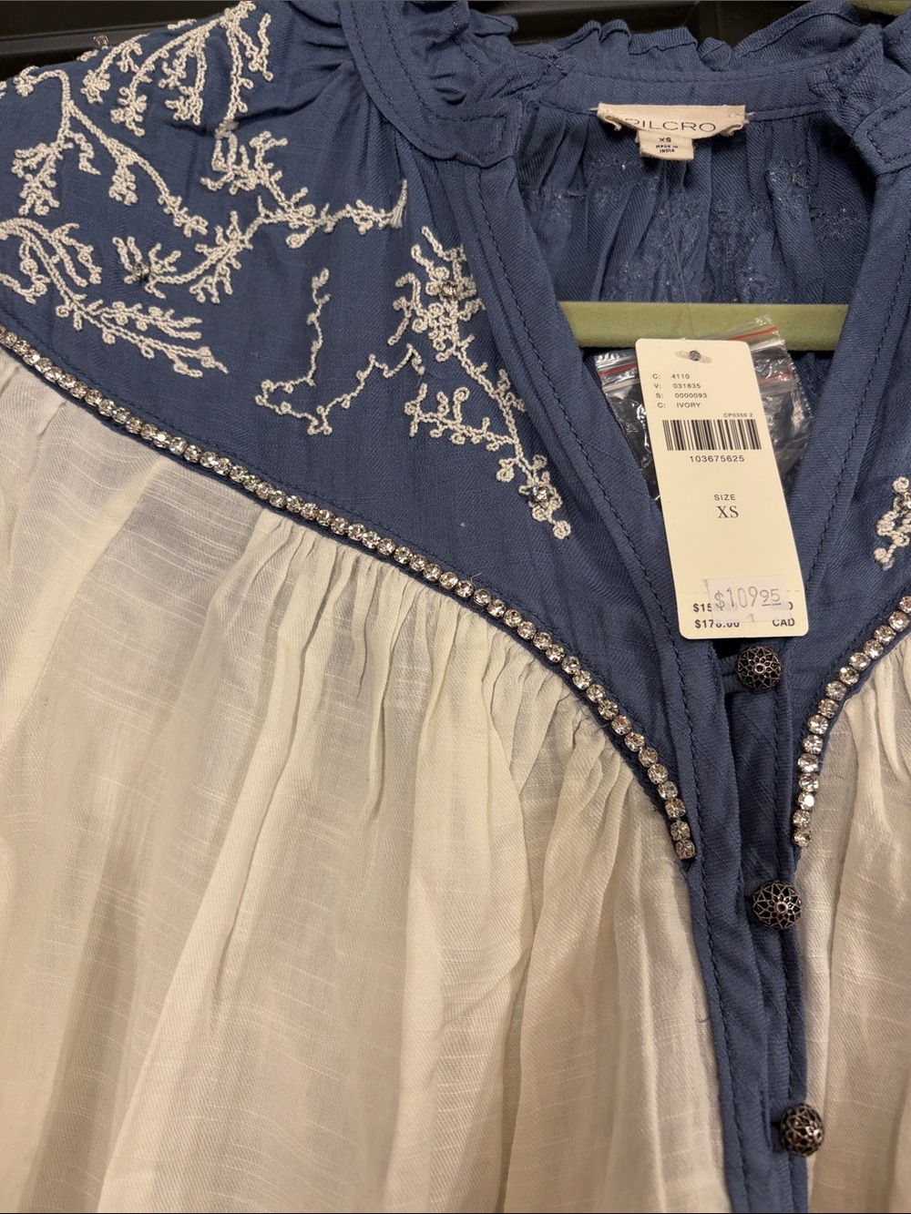 Pilcro White Blouse with Blue Embroidered Yoke - Picture 3 of 3